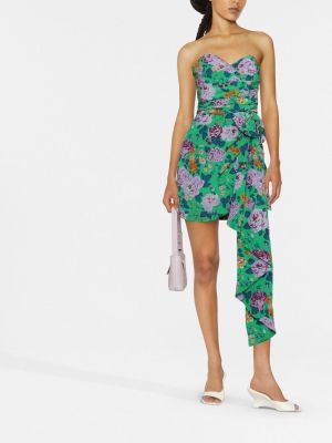 Květinové hedvábné mini šaty s potiskem Alessandra Rich zelené