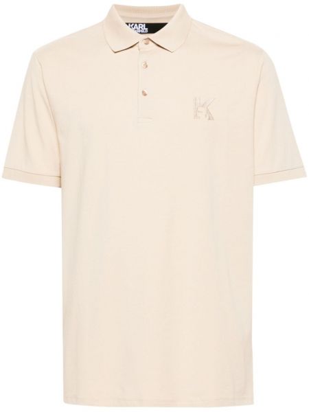 Džersinė siuvinėta polo marškinėliai Karl Lagerfeld smėlinė