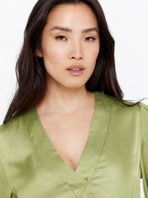 Атласная блузка Cortefiel зеленая