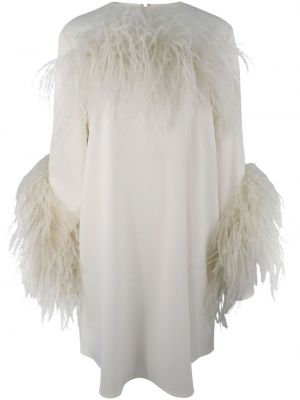 Koktejl obleka s perjem iz krep tkanine Lapointe bela