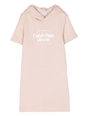 Vestito jeans con cappuccio Calvin Klein Jeans rosa