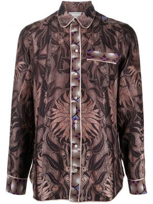 Hodvábna košeľa s potlačou s abstraktným vzorom Pierre-louis Mascia hnedá