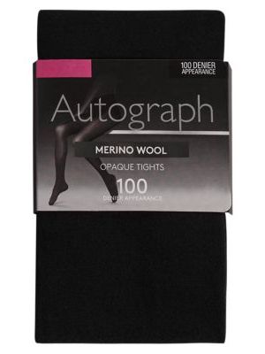 Womens Autograph 100 Denier Merino Wool Opaque Tights - Black, Black