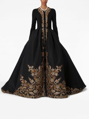 Křišťálové hedvábné večerní šaty s výšivkou Carolina Herrera černé