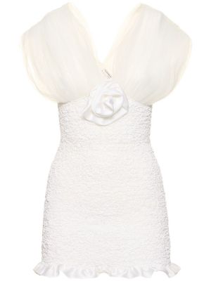 Jedwabna satynowa sukienka mini tiulowa Alessandra Rich biała