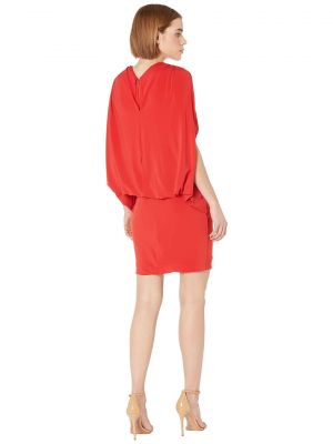 Платье с v-образным вырезом из джерси Halston красное