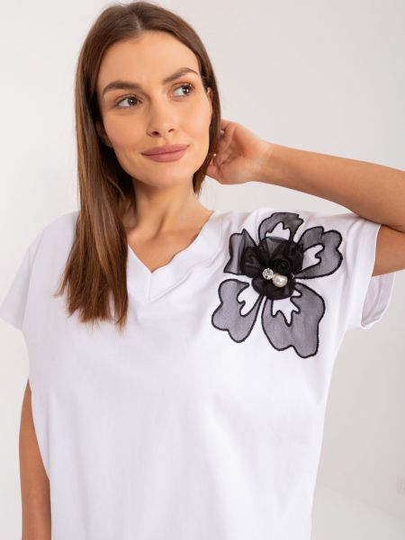 Bluză cu model floral Fashionhunters alb