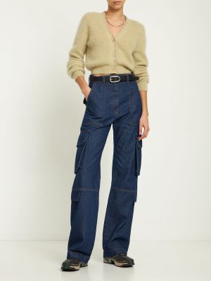 Bavlnené džínsy s rovným strihom s vreckami Msgm modrá