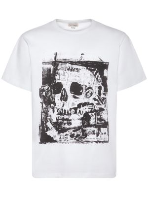 T-shirt di cotone con stampa Alexander Mcqueen bianco