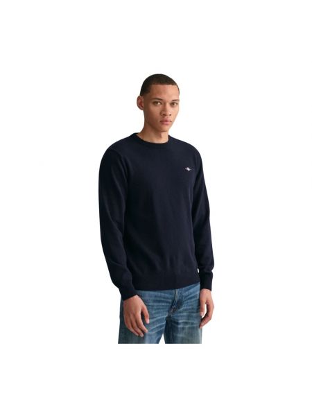 Sweter wełniany klasyczny Gant niebieski