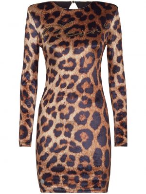 Mini obleka s potiskom z leopardjim vzorcem Philipp Plein rjava