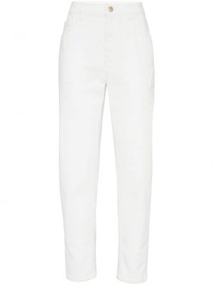 Kõrge vöökohaga kitsa lõikega teksapüksid Brunello Cucinelli valge