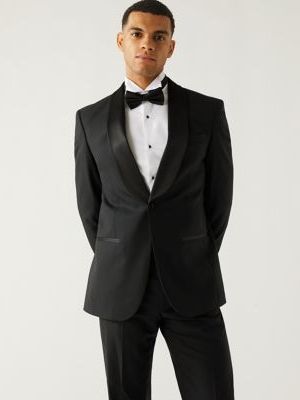 Mens M&S Collection Regular Fit Pure Wool Tuxedo Jacket - ,  M&s Collection - Сzarny