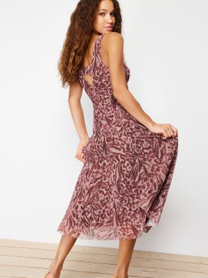 Pletena haljina s printom s leopard uzorkom Trendyol smeđa