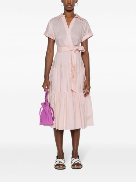 Bavlněné midi šaty Lauren Ralph Lauren růžové
