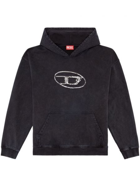 Raštuotas medvilninis džemperis su gobtuvu Diesel juoda