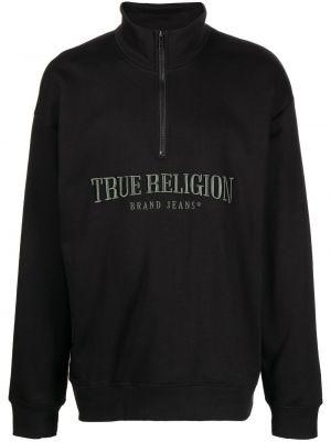 Памучен пуловер с цип True Religion черно