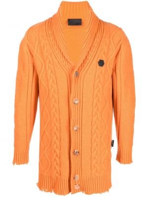 Pletený vlněný kardigan Philipp Plein oranžový