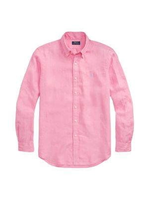 Lniana koszula na guziki Ralph Lauren różowa
