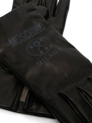 Leder handschuh mit print Moschino schwarz