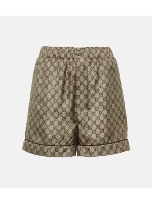 Pantalones cortos de seda con estampado Gucci marrón