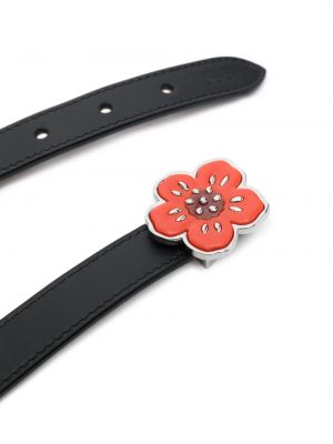 Květinový kožený pásek s přezkou Kenzo černý