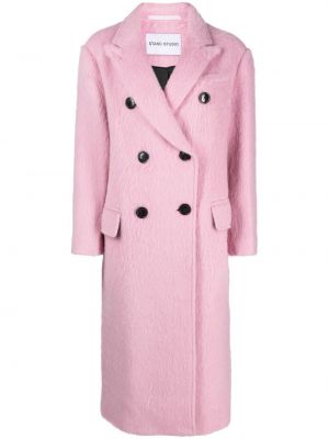 Vlněný kabát Stand Studio růžový