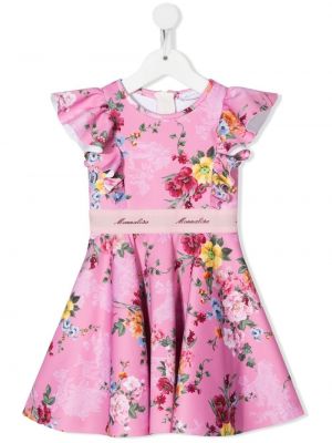 Květinové bavlněné mini šaty na zip Monnalisa - růžová