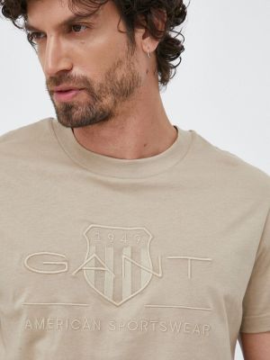 Koszulka bawełniana Gant beżowa