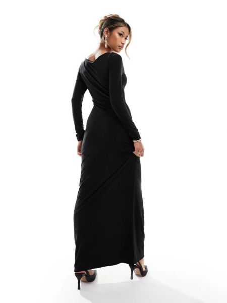 Элегантное длинное платье с бантом с квадратным вырезом Fashionkilla черное