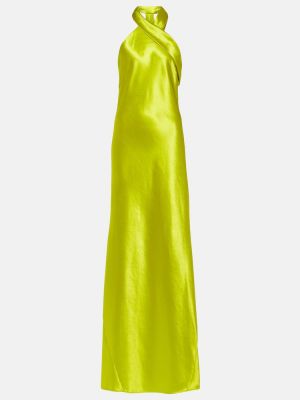 Vestido largo de raso Galvan amarillo