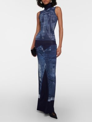 Sukienka długa z nadrukiem Jean Paul Gaultier niebieska