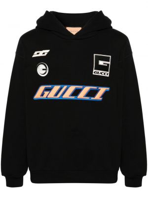 Pamučna hoodie s kapuljačom s vezom Gucci crna
