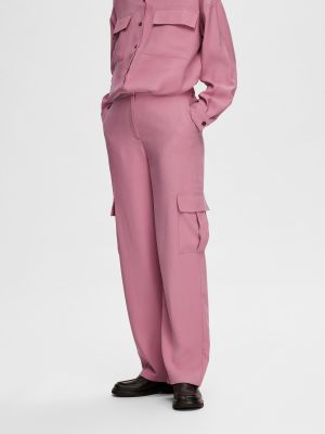 Pantaloni cargo Selected Femme rosa