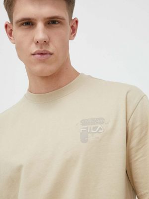Béžové bavlněné tričko s potiskem Fila