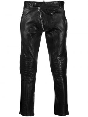 Prošívané kožené kalhoty s kapsami Dsquared2 - černá