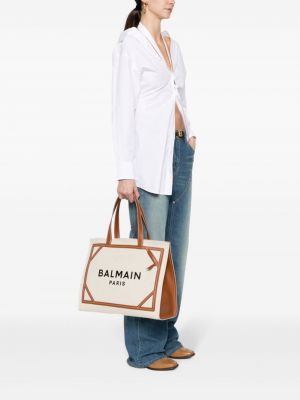 Shopper kabelka s potiskem Balmain béžová