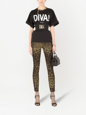 Skinny fit džinsi ar apdruku ar leoparda rakstu Dolce & Gabbana brūns