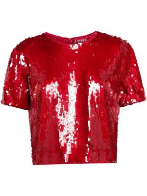 T-shirt brodé à paillettes Staud rouge
