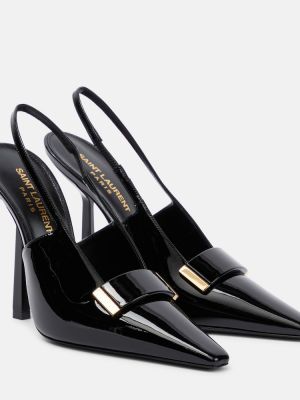 Кожени полуотворени обувки от лакирана кожа с отворена пета Saint Laurent черно