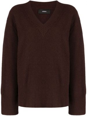 Sweter z kaszmiru z dekoltem w serek Arma brązowy