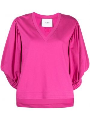 Памучна блуза с v-образно деколте Nude розово