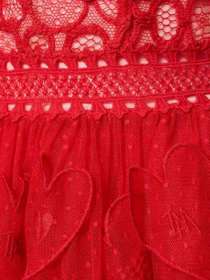Tylové šaty s výšivkou se srdcovým vzorem Zuhair Murad červené