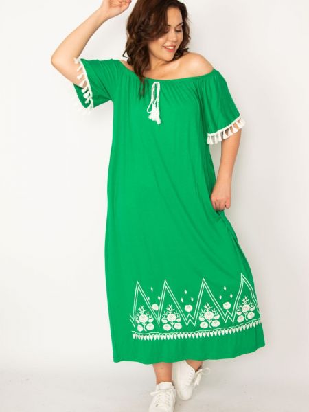 Dlouhé šaty s výšivkou şans zelené