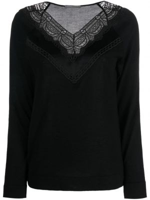 Вълнен пуловер с дантела Alberta Ferretti черно