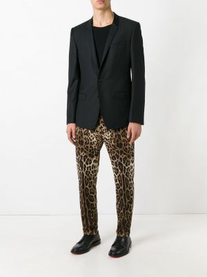 Raštuotos tiesios kelnės leopardinės Dolce & Gabbana ruda