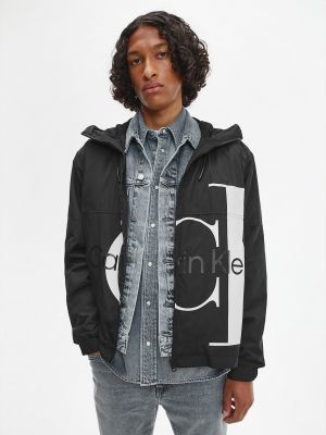 Džínová bunda s kapucí Calvin Klein Jeans černá