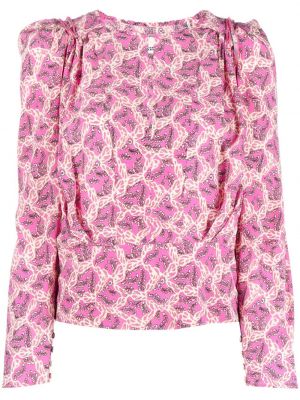 Μεταξωτή μπλούζα με σχέδιο Isabel Marant ροζ