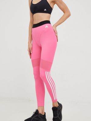 Spodnie sportowe w paski z nadrukiem Adidas Performance różowe