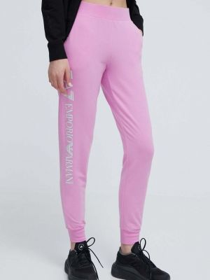 Spodnie sportowe z nadrukiem Ea7 Emporio Armani różowe